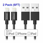 2X Lightning Cable 6Ft Apple MFi Certified for iPhone 11/11 Pro Max/X/XS Black