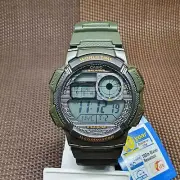 Casio AE-1000W-3A World Time Digital Green Resin Alarm Men Sporty Watch AE1000W