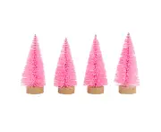 Mini Christmas Trees For Christmas Decor, 4Pcs Artificial Christmas Mini Christmas Tree With Wooden Base, Tabletop Christmas,Pink