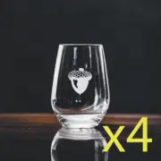 Acorn Stemless Wine Glasses x4 Premium 15 Oz Personalize Oak Tree Nut Seed NEW