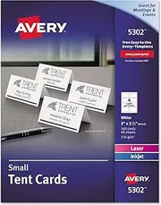 Avery - Tent Cards, White, 2 x 3 1/2, 4 Cards/Sheet, 160 Cards/Box - Sold As 1 Box - Create custom tent cards on your laser or inkjet printer.