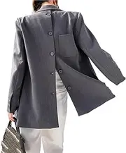 [YiKeGuiHuaShu] Back Button Blazer for Women Long Sleeve Female Coat Spring