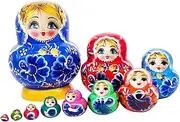 Luwecf 10 Layer Nesting Doll Nesting Wishing Dolls Wood Stacking Nested Set for Birthday Gift, Blue