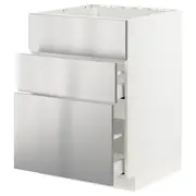 METOD / MAXIMERA base cab f sink+3 fronts/2 drawers, white/Vårsta stainless steel, 60x60x80 cm