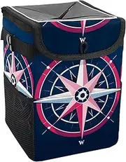 Car Trash Can with Lid and Storage Pockets Leak-Proof Organizer,Waterproof Garbage Can,Blue Back Sea Compass