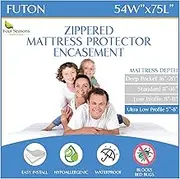 Futon Full (54"x 75") Waterproof Mattress Protector - Waterproof Zippered Encasement Premium Quality Bed Cover Protects Against Dust, Allergens White