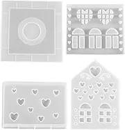Silicone Molds Casting Molds,Resin Handicraft Mold House Candle Mold Set of 4 | Multipurpose Epoxy Casting Molds Ornament Mould for Candlestick Decorations