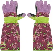 YARNOW 1 Pair Long Sleeve Garden Gloves Labor Protection Gloves for Gardening for Pruning Roses Cacti More Easy to Clean with Beautiful Print Design