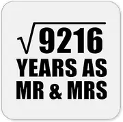 [Designsify] Gifts, 96th Anniversary Square Root of 9216 Years As Mr & Mrs, Drink Coaster Mat Wipe-Clean Non-Slip Non-Skid Cork Back, for Birthday Mom Dad Parents Fathers Mothers Day Party