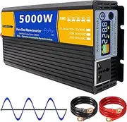 Pure Sine Wave Power Inverter 5000 Watt DC 12V 24V 48V 60V 72V to AC 110V/220V with LCD Display 1 AC Outlets Inverter 72V to 110V Power Converter for Home,60V to 110V