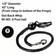 42" Long 1/2“ Diameter Leather Motorcycle Get Back Whip for Handlebar Biker Whip
