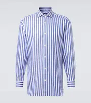 [Dunhill] Dunhill Bengal stripe cotton and linen shirt UK 16 blue