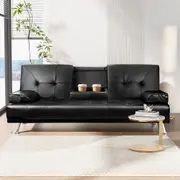 Artiss Sofa Bed Couch 188CM Black PU Leather