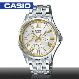 【CASIO 卡西歐】送禮首選_不鏽鋼錶帶_羅馬數字_三眼顯示_指針男錶(MTP-E311DY)