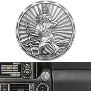 Anwlki Saint Christopher Car Badges Diameter 3.4 cm Saint Christopher Medal Protect Us Come Good Home Gift with Magnet and 3 Double-Sided Adhesive Stickers, 1 Iron Piece (Old Silver)