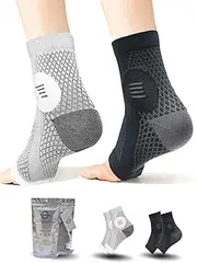 Rolxmed Peripheral Neuropathy Socks Ankle Compression Sleeves for Plantar Fasciitis Nerve Pain Relief Support Sock Elastic Brace for Women Men (2Pairs/Pack) (Black+Grey, S)
