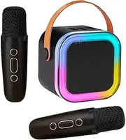 Kids Karaoke Machine, Adult Karaoke Machine with 2 Wireless Microphones, Portable Bluetooth Speaker Gift with Colorful Lights for Boys Girls Toy Family Train Dance Guide Party (Black)