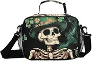 Green Skeleton St Patricks Day Insulated Lunch Box for Women Men - Ideal for Work, Picnics - Includes Adjustable Shoulder Strap