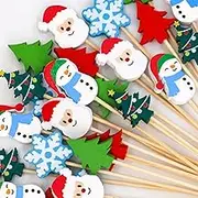 Christmas Cocktail Picks 120Pcs Christmas Food Picks Decorative Toothpicks Santa Snowman Snowflake Appetizers Fruit Skewers Sticks for Appetizers Party Supplies