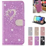 Phone Case For iPhone 16 15 14 13 12 11 Pro Max Mini Plus 16e Wallet Case Flip Cover with Stand Holder Bling Glitter Shiny Rhinestone PU Leather