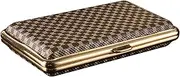 [Lorxilar] Leather Cigarette Case, Hold 100mm 20 Capacity, Vintage Metal Case Slim, Double Sided Spring Clip Open,One Size,Brown