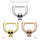 Skull Clicker Piercing Nose Ear Septum Hinged Ring Gold Silver Rose 16g