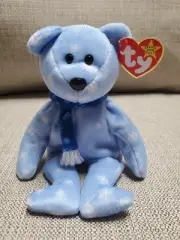 Ty Beanie Babies 1999 Holiday Teddy Bear Plush Toy - Blue Winter Snowflakes