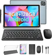 2024 Android 14 Tablet PC, 10 inch Octa-Core, 8GB RAM+128GB ROM, 1TB Expand, 8000mAh Battery, GMS, 2 in 1 with Keyboard, Mouse, Pen, Case, 5G WiFi6 (Grey)