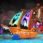 10ft Long Halloween Inflatable Ghost Pirate Ship Lighted Outdoor Yard Decor