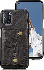 nincyee Card Holder Case for Realme 8i/Narzo 50 4G,Back with PU Leather Folding Double Buckle Multifunction Card Bag, Built in Iron for Auto Magnet Black