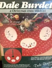 Vintage 1986 Christmas Tree Skirt Kit - Geese & Teddy Bear Cross Stitch Red