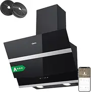 [CIARRA] ASB6736N Cooker Hood 60 cm 650 m³/h A+++ Touch Control Hood with Charcoal Filter CBCF003 Recirculation 4 Power Levels Black Glass Cooker Hood
