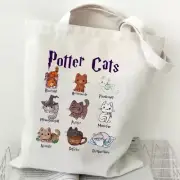 Canvas Tote Bag Potter Cats Handbag Harajuku Animal Shopper Bags