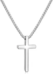 [Fiusem] Cross Necklace for Men, Silver/Gold/Black Mens Cross Necklaces with 2.5mm Cross Chain and Stainless Steel Cross Pendant, Box Chain 16-24 Inch