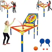 Hitish 3 in 1 Trampoline Ping Pong Table Tennis Basketball Ball Score Games for Kids, Includes 2 Paddles, 2 Balls and Inflatable Basketball, for Indoor or Outdoor Use