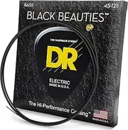 DR Strings Bass Strings, Black Beauties BASS Black Coated Nickel Plated Bass Guitar Strings on Round Core,BKB5-45
