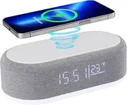 Quixnova Alarm Clocks for Bedrooms, Includ LED Desk Clock with Large Numbers,15W Wireless Charger,Adjustable Table Lamp, 12/24H White