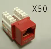 50 Pack Lot - CAT5e Keystone RJ45 110 Punch Down Keystone Snap-In Jack - Red