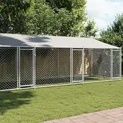 Dog Cage with Roof and Doors Grey 8x2x2 m Galvanised Steel Pet Crate Kennel Outdoor