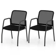 Giantex Office Guest Chairs Set of 2 Waiting Room Chair w/Sturdy Arms & Cushioned Seat Black