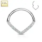 Piercing Ring White Gold 14 Gold Septum Daith Chevron Zircon
