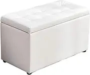 Footstool Sofa Stool PU Leather Solid Wood Frame Storable Change Shoe Bench Bearing Weight 150kg 60x30x35cm Ottomans (Color : White) (White Large)