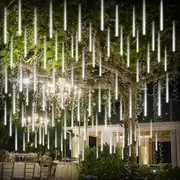 Meteor Shower Lights Waterproof LED Falling Rain Lights 192 LEDs 11.8 inch 8 Tubes Outdoor Christmas for Party Wedding Garden Xmas Tree Holiday, White