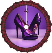 [EdWal] Elegant Purple High Heels with Lipstick print Flax Like Christmas Tree Skirt with Pom Pom Border,Rustic Charm for Farmhouses Decoration