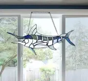 16" Marlin Fish Tiffany Style Stained Glass Window Panel Suncatcher