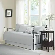 Madison Park Cotton Daybed Cover Set-Double Sided Quilting Classic Cottage Design All Season Bedding with Bedskirt, Matching Shams, Decorative Pillow, 75"x39", Quebec Grey 6 Piece