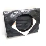 LIZ CLAIBORNE® 紐約 正品 黑色皺感光澤皮革 真皮 設計造型 手拿包手提包