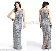 NWT $475 Aidan Mattox Illusion Neck Beaded Gown Silver Gray 8