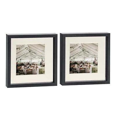 2x Black 10" x 10" 3D Box Photo Frames Ivory 6" x 6" Mount Craft Shadow Picture
