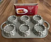 NEW~NORDIC WARE ~SIX 1/2 CUP SHORTCAKE BASKETS PAN ~ PLATINUM COLLECTION+RECIPES